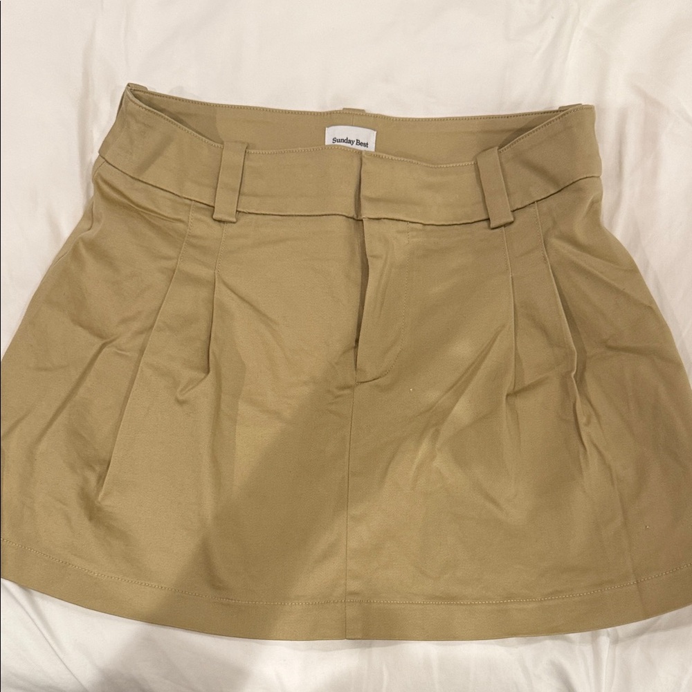 Sunday Best Tan Pleated Mini Skirt from Aritzia